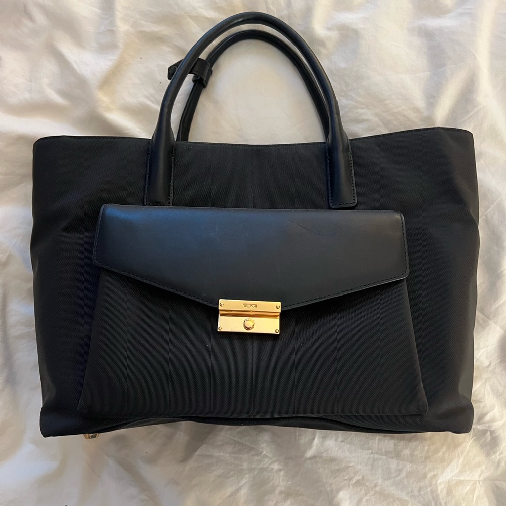 Tumi Black Travel Bag or Work Tote. Nylon and leather.
